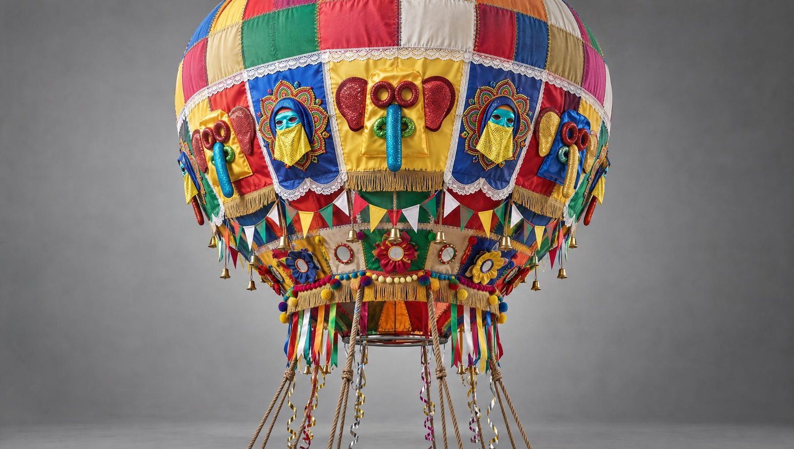 Globo de carnaval con marimondas y monocucos bordados
